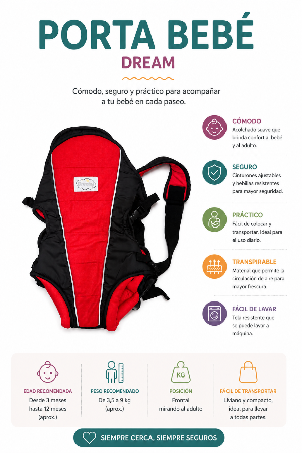 Producto - Mochila Porta Bebé Dream Roja y Negra - 1
