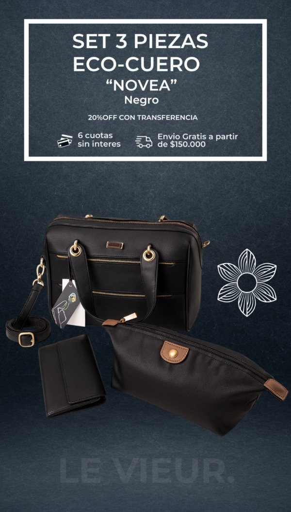 Producto - SET 3 PIEZAS ECO-CUERO "NOVEA" NEGRO