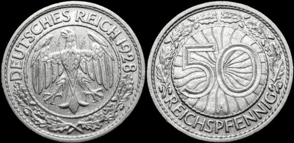 Producto - Alemania - República de Weimar - 50 Pfennig (1928 A) KM #49 [VF]