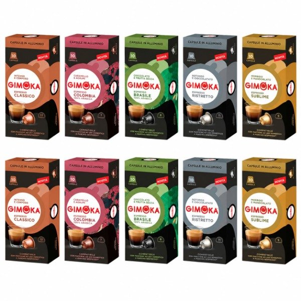 Producto - PACK 100 CAPSULAS NESPRESSO GIMOKA (10 cajas de 10u, sabores en descripcion)
