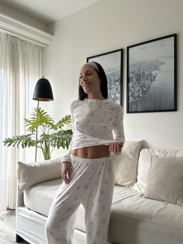 Producto - Pijama Algodon Soft Blanco con Florecitas - 5