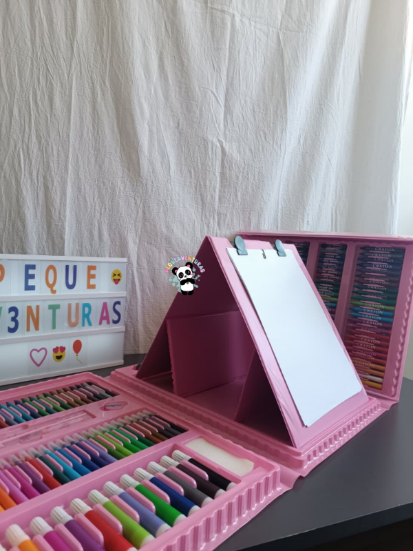 Producto - Set de Arte para Niños 208 Piezas Maletín de Dibujo Colores Crayones Rosa