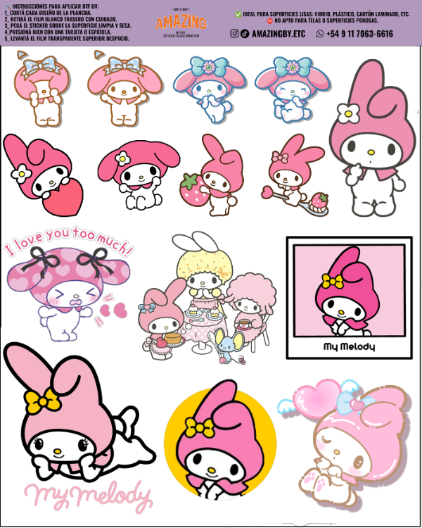 Producto - my melody Plancha stickers premium dtf uv