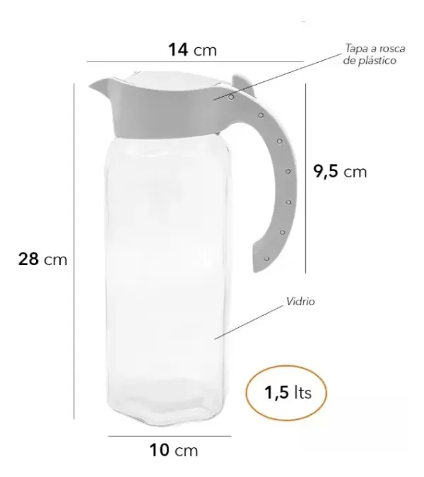 Producto - JARRA DE VIDRIO CON MANIJA PLASTICA Y PICO VERTEDOR 1.5LT 27CM - 4