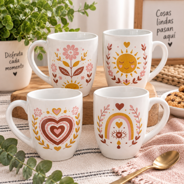 Producto - SET DE 4 TAZAS BOMBE ALMA BOHO DE CERAMICA VITRIFICADAS - 3