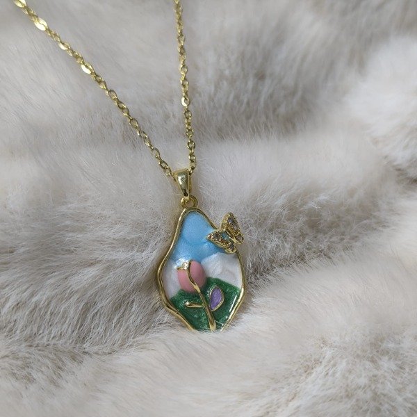 Producto - Collar tulipán mariposa paisaje dorado - Acero