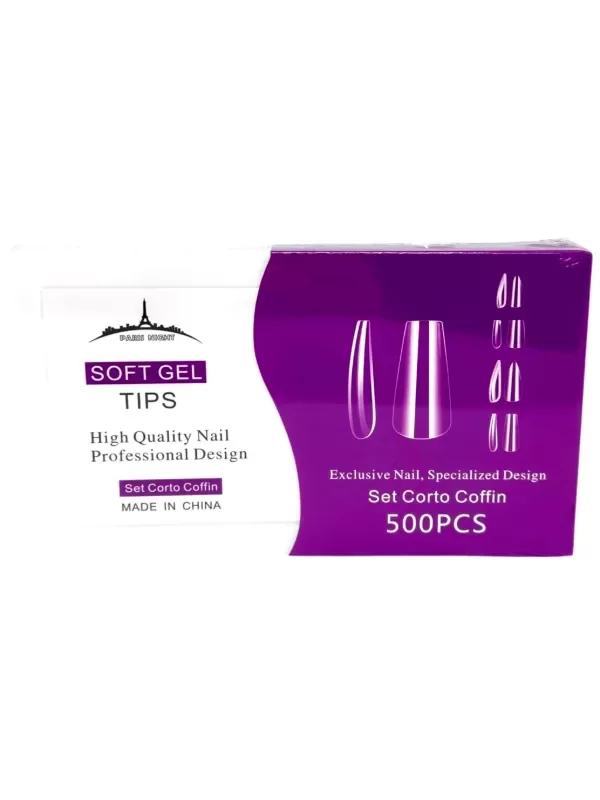 Producto - Tips press on soft Gel Set Coffin Corto 500u Paris Night