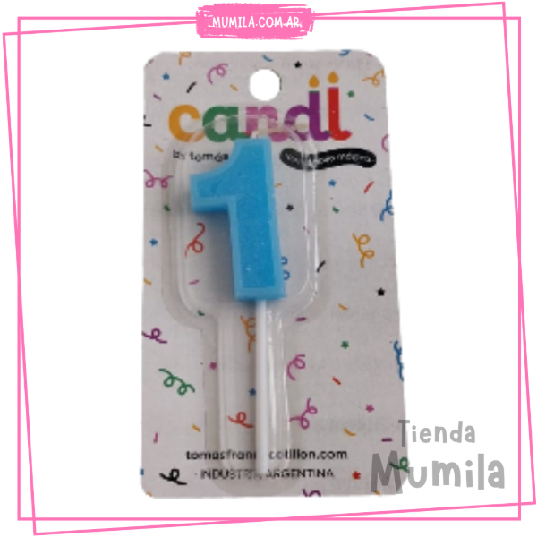 Producto - Vela numero 1 celeste palito
