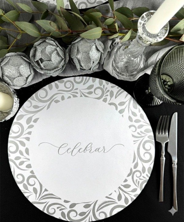 Producto - PLATOS DE SITIO ARABESCOS PLATEADO X 24 U.