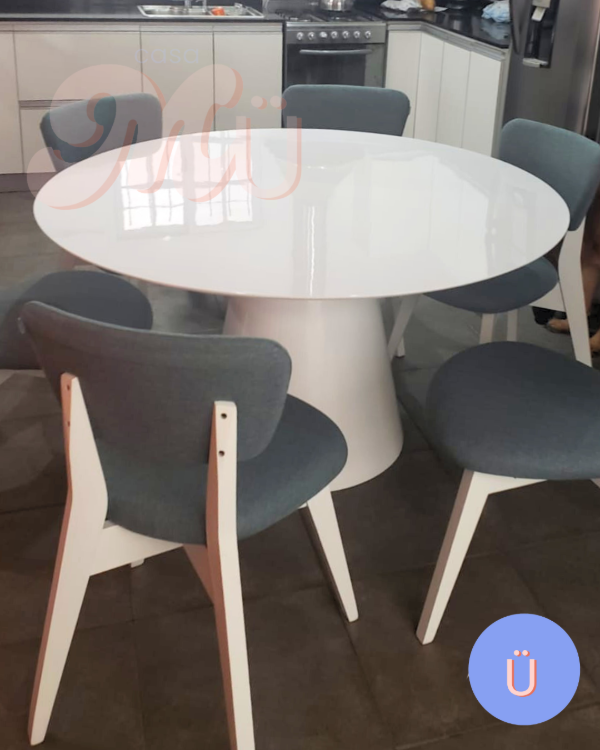 Producto - Mesa de Comedor 120 diam. base CONO / HONGO - Fibra de vidrio BLANCA