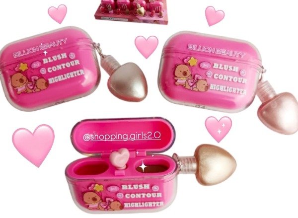 Producto - Capibara Airpods 3 en 1: Blush, Contornos, Iluminador liquido Mini