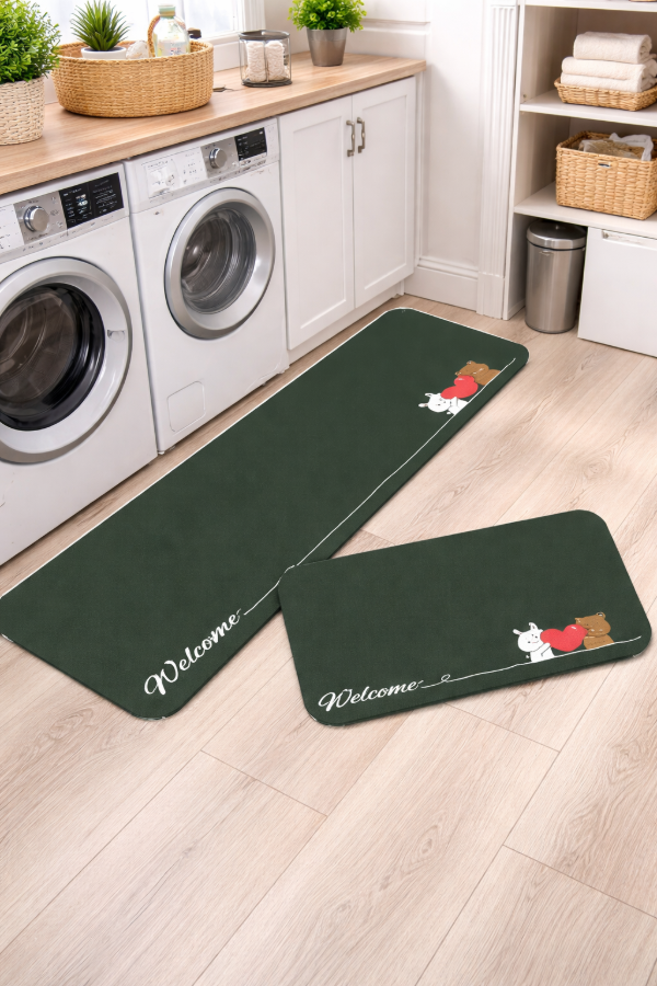 Producto - Set X2 Alfombras Antideslizantes Goma Grande Y Chica Diseño Welcome Gris Oscuro