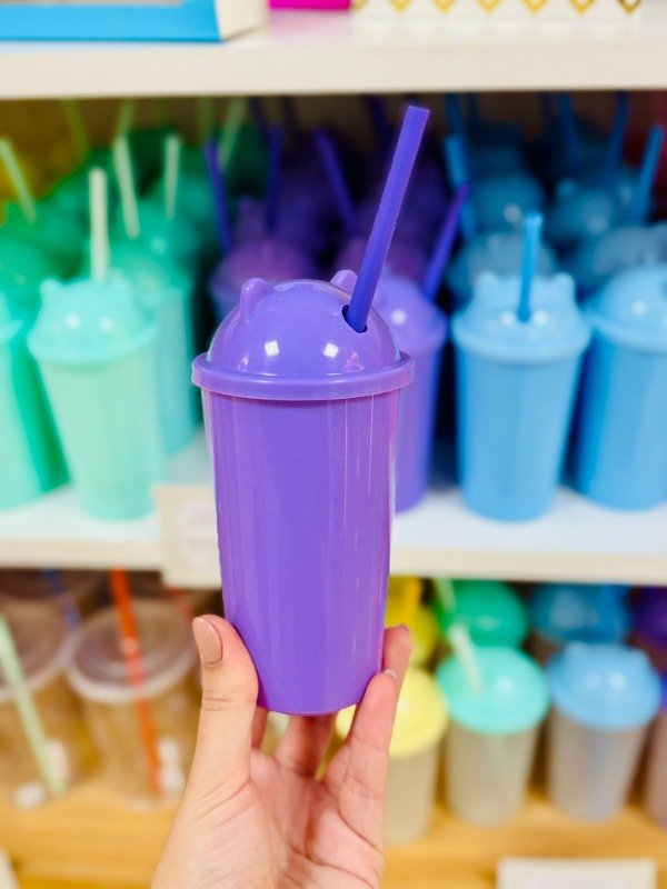 Producto - Vaso plástico con sorbete y tapa orejitas 300cc - 0