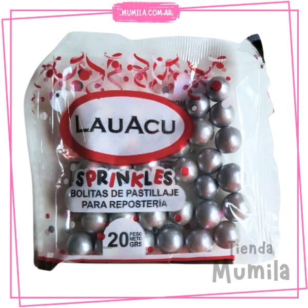 Producto - Perlas plateado grande x20gr LAUACU
