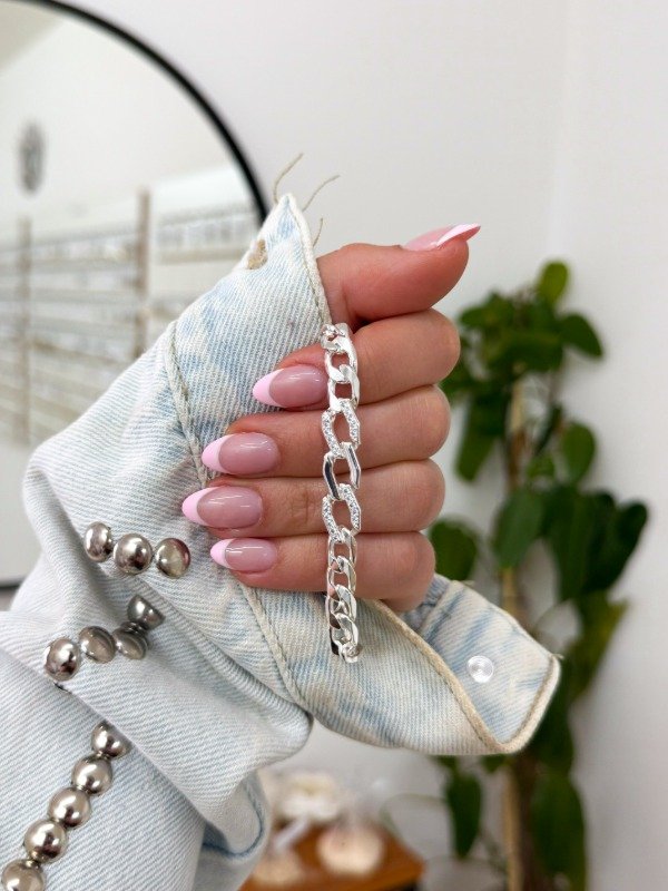 Producto - Pulsera acero blanco eslabones gruesos tres cubics