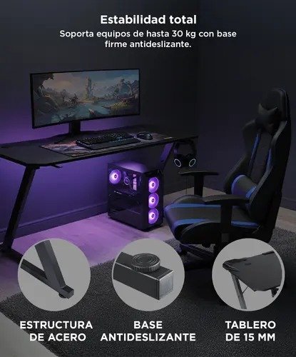 Producto - Escritorio Gamer Fibra De Carbono 110X60X74 Tablero 15 Mm Patas Acero - 2