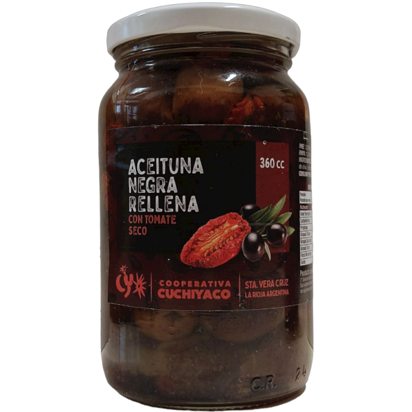 Producto - Aceitunas negras rellenas con tomate seco - 360cc [Coop. Cuchiyaco]