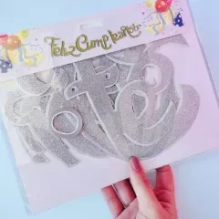 Producto - GUIRNALDA FRASE CURSIVA "FELIZ CUMPLEAÑOS" GLITTER PLATEADO