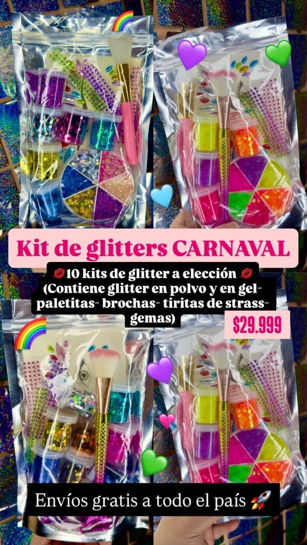 Producto - Combo carnaval. 10 kits de glitters