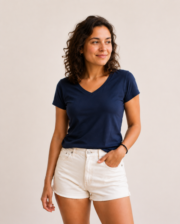 Producto - Remera cuello V azul - 0