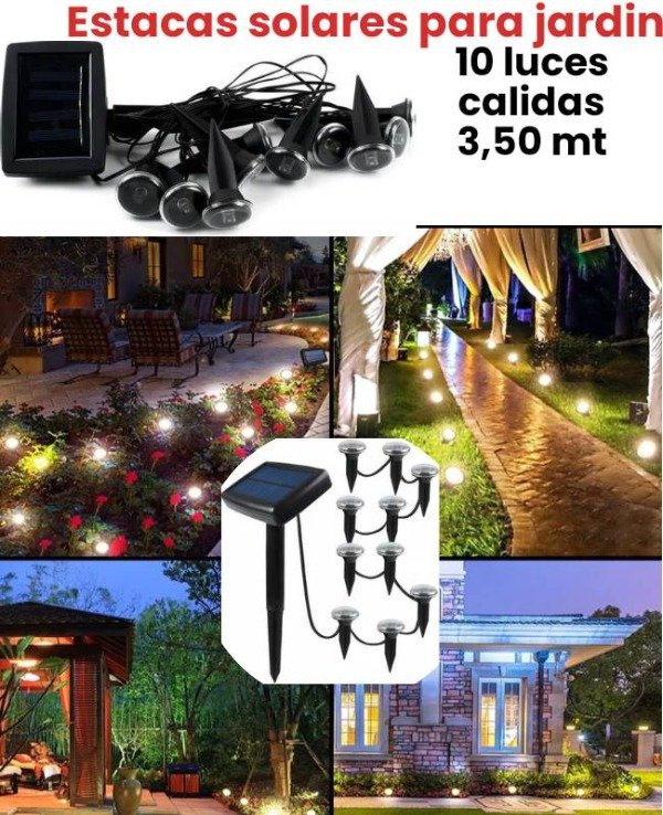 Producto - Guirnalda solar de patio con estaca 10 luces 3,5 mts calida