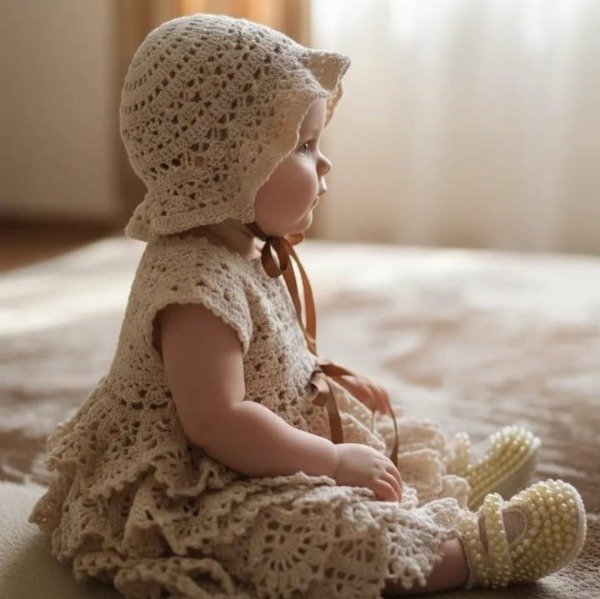 Producto - Conjunto Ornella beige 3-6 m tejido a crochet