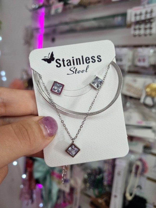 Producto - Set Collar doble + Aros Strass - 1