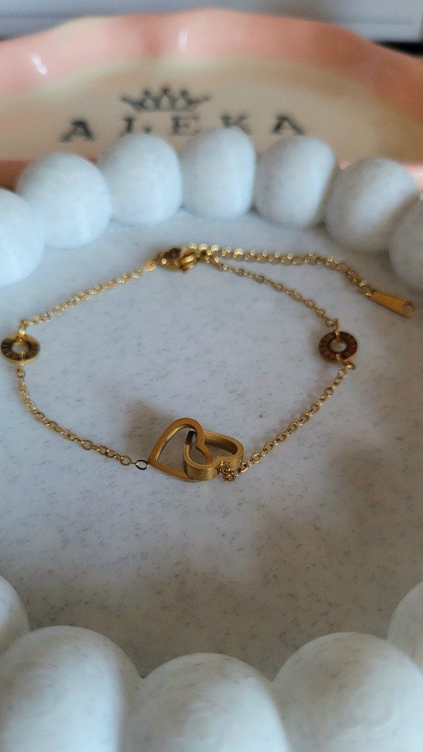 Producto - Pulsera doble corazón de acero dorado - 3