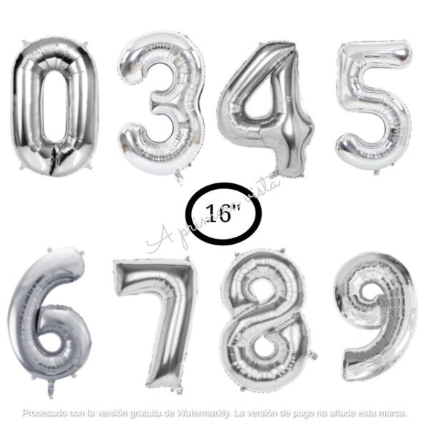 Producto - Globos numeros plateado 16" (35cm aprox.) c/u