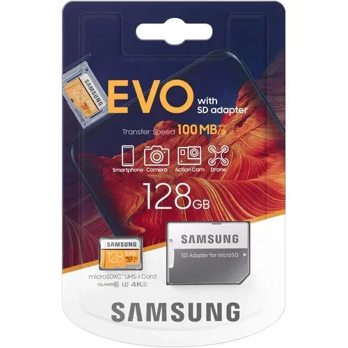 Producto - MICRO SD 128GB SAMSUNG EVO 100mb/s 4K U3 con adaptador