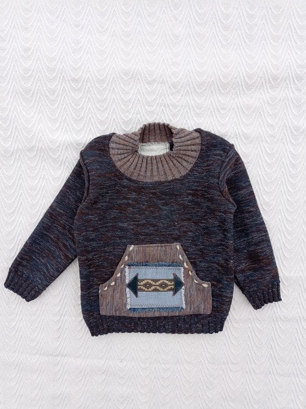 Producto - BUZO CANGURITO DE NIÑO CUELLO ANCHO MARRON Y AZUL