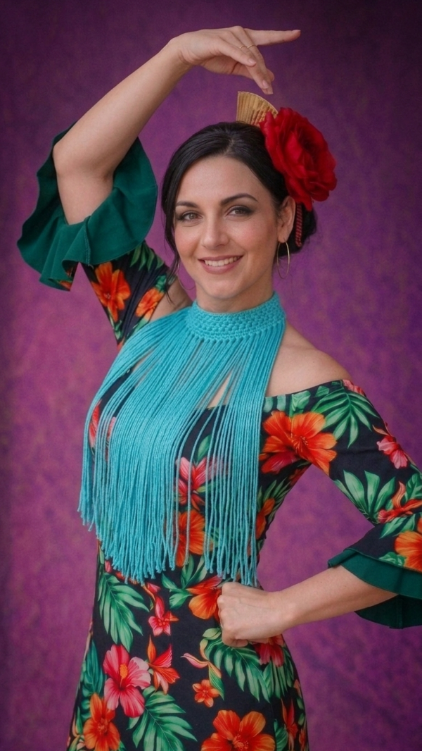 Producto - Collar De Flecos De Seda Recto Turquesa - 0