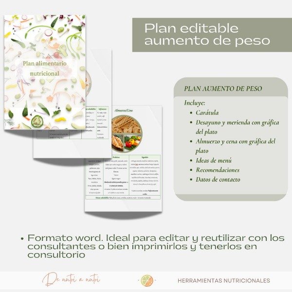 Producto - Plan alimentario aumento de peso (hipercalórico)