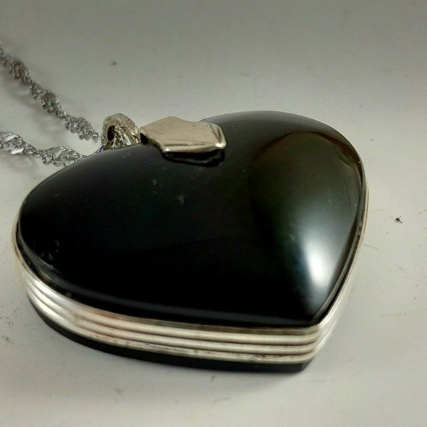Producto - Dije de plata 925 corazón  de Obsidiana - 2