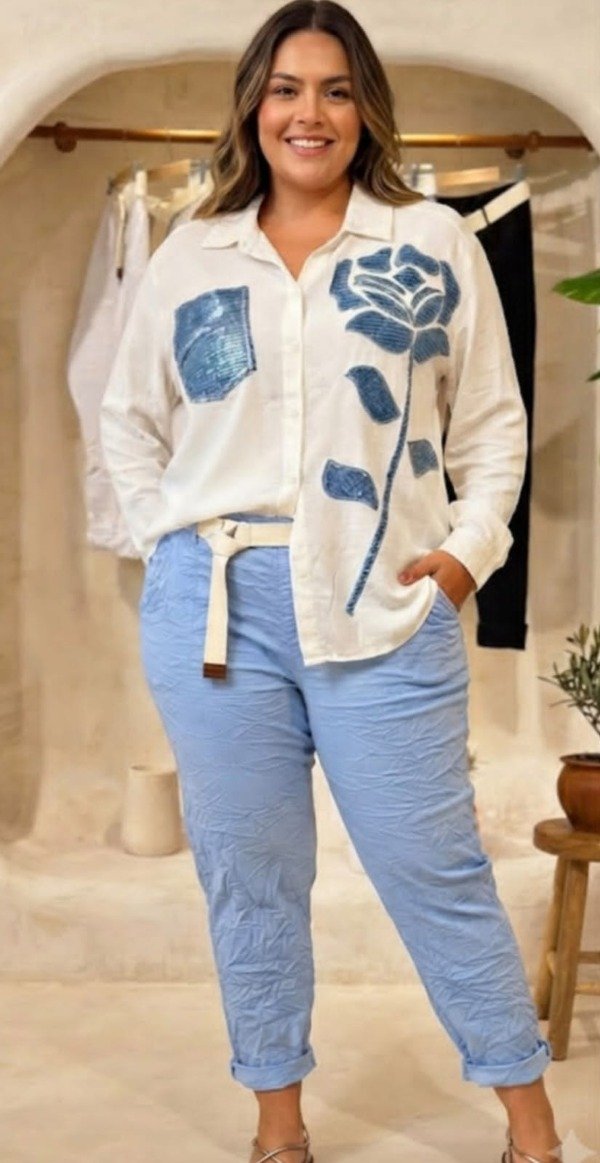 Producto - Camisa Moda Italiana Exclusiva Simil Jean y lentejuelas Rosa - XL-XXL - 5