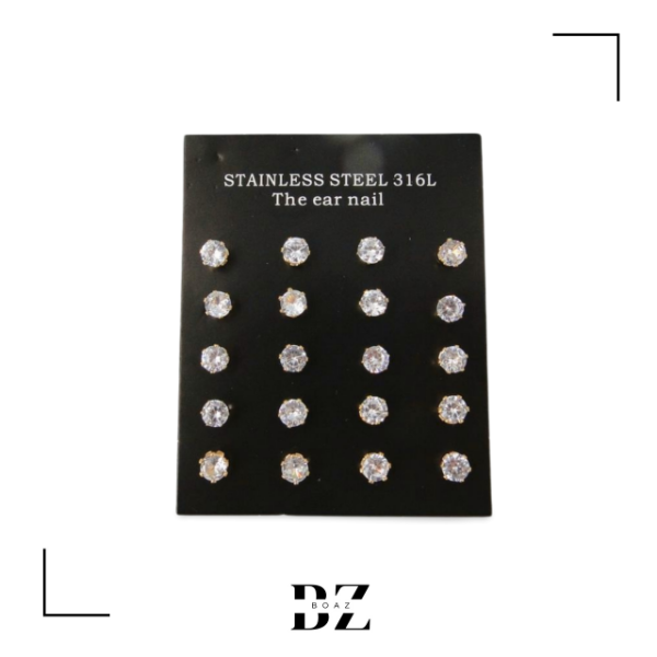 Producto - AROS DE ACERO CON PIEDRA STRASS MED X 12 PARES DORADO 1308-2