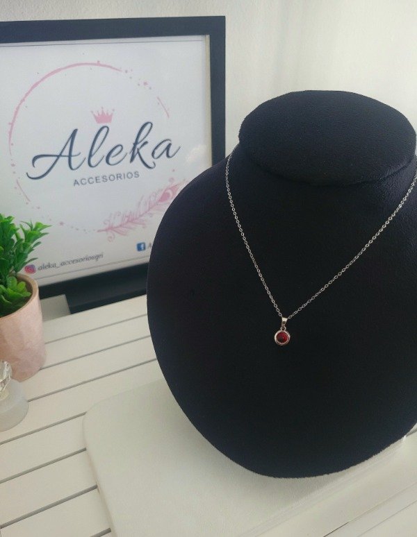 Producto - Conjunto collar y argollas cubic redondo rojo de acero quirúrgico - 5