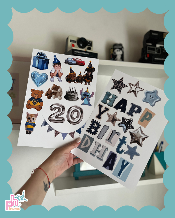 Producto - plancha de stickers para cartas o cajas de cumpleaños/aniversarios - 1