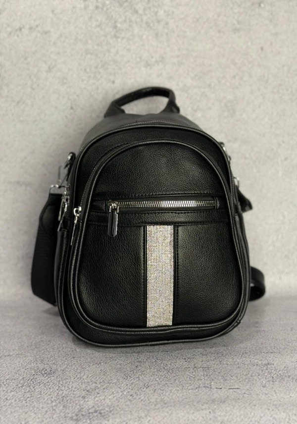 Producto - MOCHILA ECOCUERO NEGRA STRASS IMPORTADA