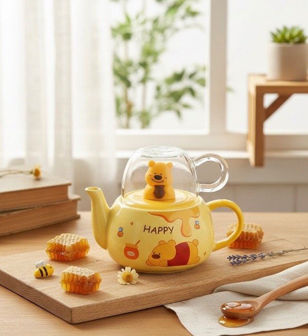 Producto - Juego Winnie Pooh de té de cerámica y vidrio 2 en 1