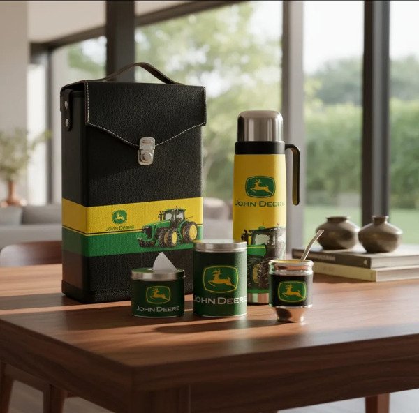 Producto - SET COMPLETO ECOCUERO TERMO ACERO, BOLSO RIGIDO JOHN DEERE