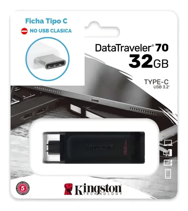 Producto - Pendrive Kingston DataTraveler 70 DT70 USB-C 32GB 3.2 Gen 1 negro Type C