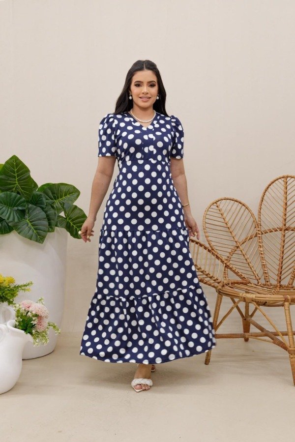 Producto - Vestido largo importado a lunares AZUL (Art. 312) Talle Unico (L/XL)