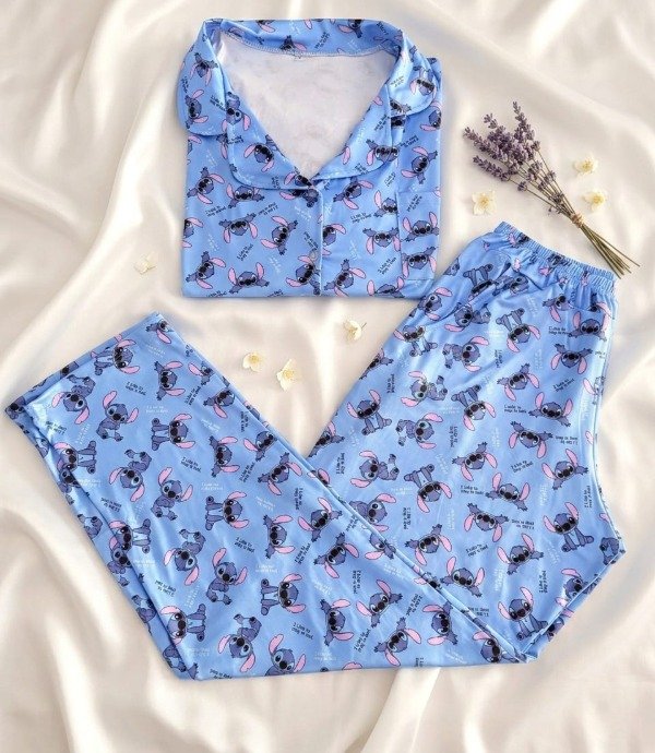 Producto - Camisero Largo Manga Corta Stitch Celeste