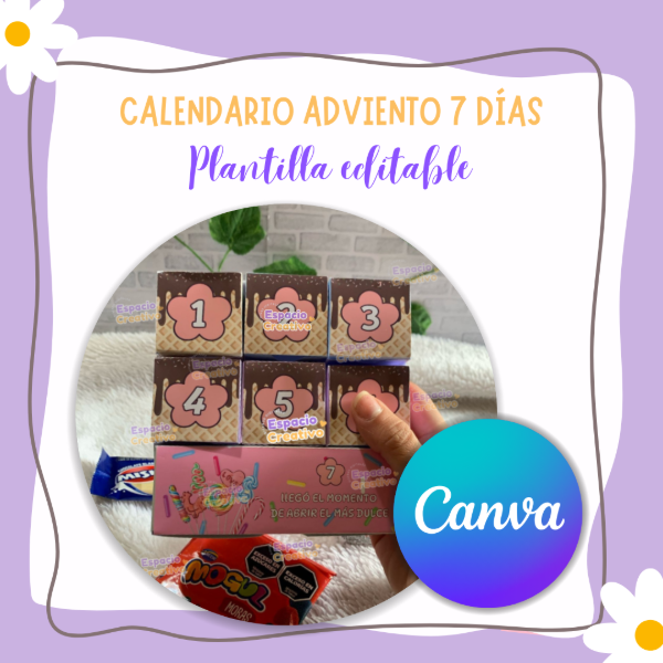 Producto - Plantilla caja Calendario de Adviento - 7 Días Editable en Canva