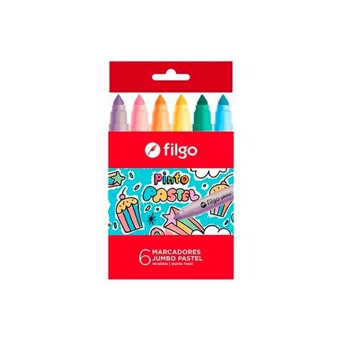 Producto - MARCADOR AL AGUA PUNTA CONICA PASTEL JUMBO CAJA X6 FILGO