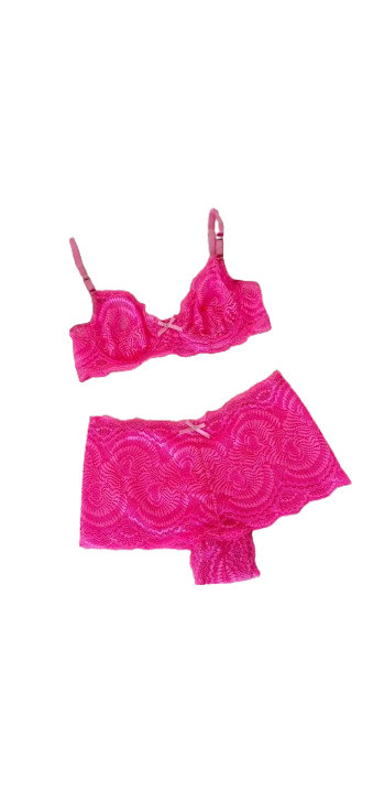 Conjunto de encaje sin armar, con arcos y culotte de color natural