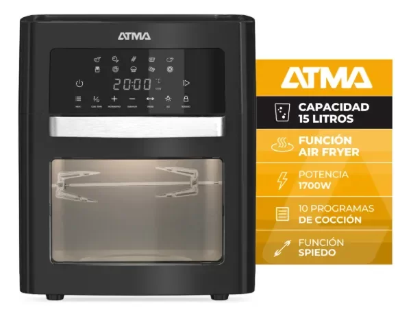 Producto - HORNO GRILL 15LTS CON AIR FRYER ATMA HGFAB1524PI NEGRO