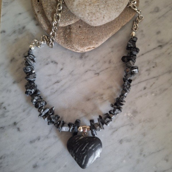 Producto - Collar Jaspe Cebra y Obsidiana Nevada (dije y escallas)