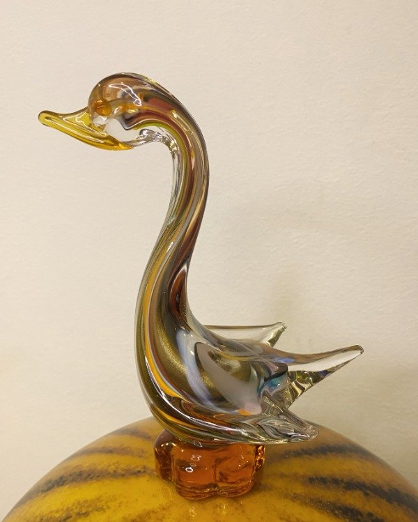 Producto - Figura Cisne De Murano Antigua Ámbar Y Dorado